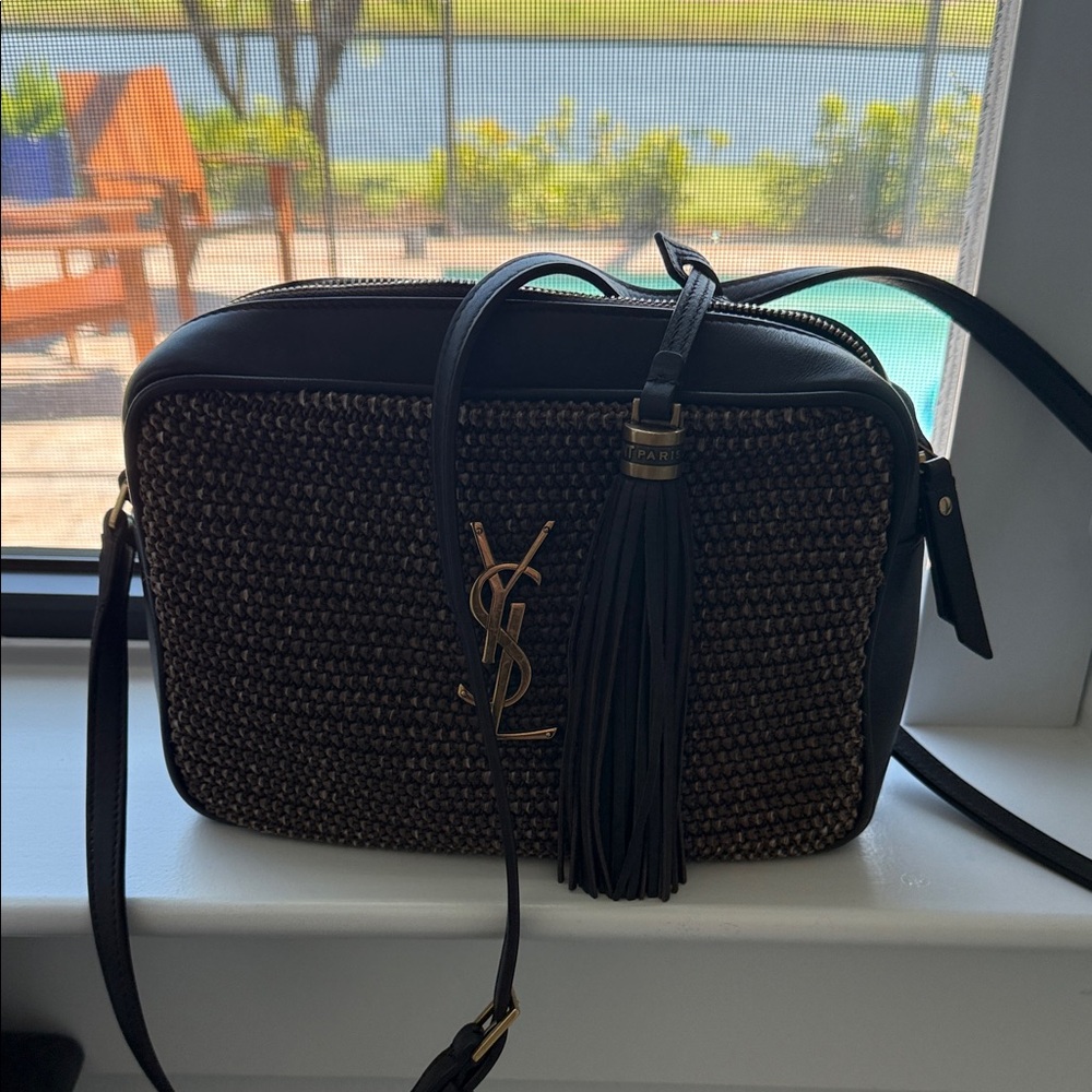 Yves Saint Laurent Black and Brown Woven Crossbody Bag